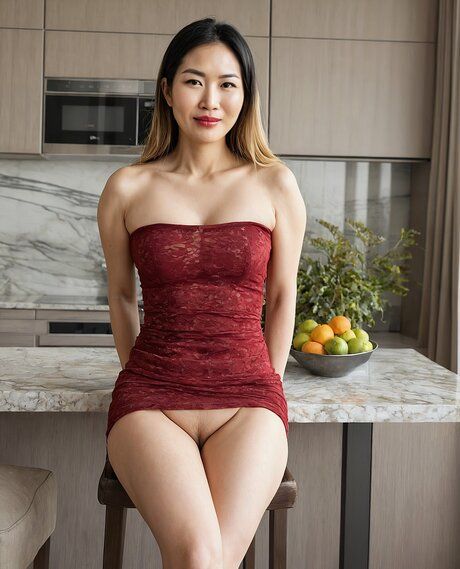 Beautiful Asian girl removes a dress and lingerie for great nude poses - #5