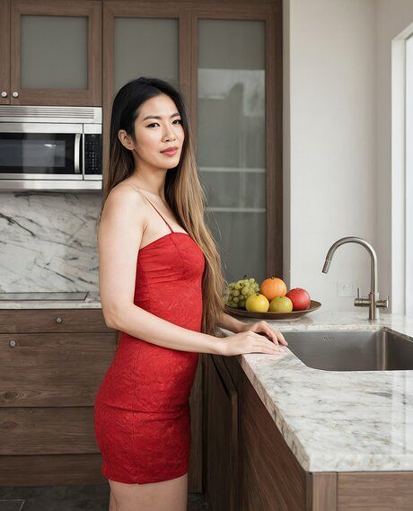 Beautiful Asian girl removes a dress and lingerie for great nude poses - #3