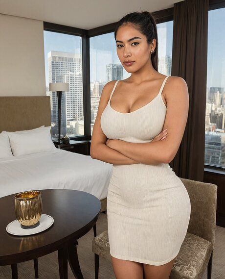 Hot Latina chick gets naked in hotel room with a view of the city - #2