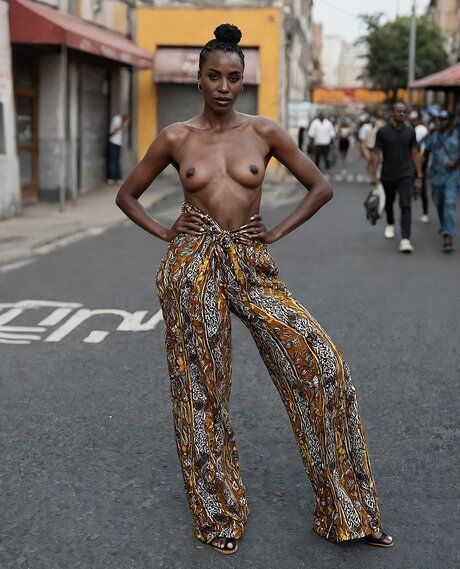 Beautiful African girl strips to her birthday suit on a downtown street - #4