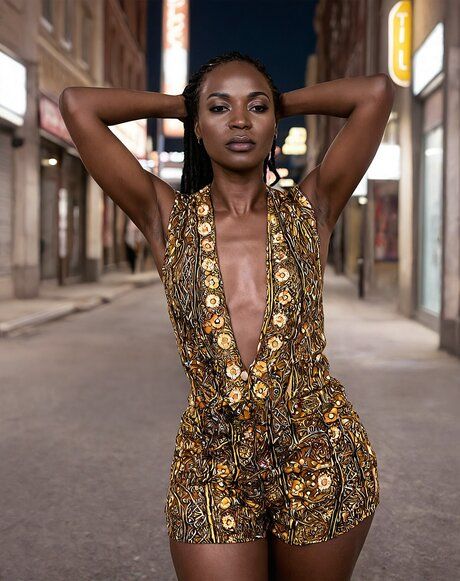 Beautiful African girl strips to her birthday suit on a downtown street - #2