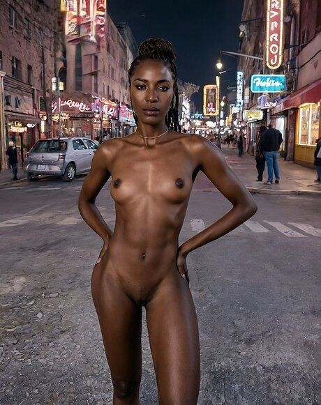 Beautiful African girl strips to her birthday suit on a downtown street - #11