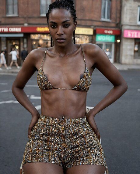 Beautiful African girl strips to her birthday suit on a downtown street - #3