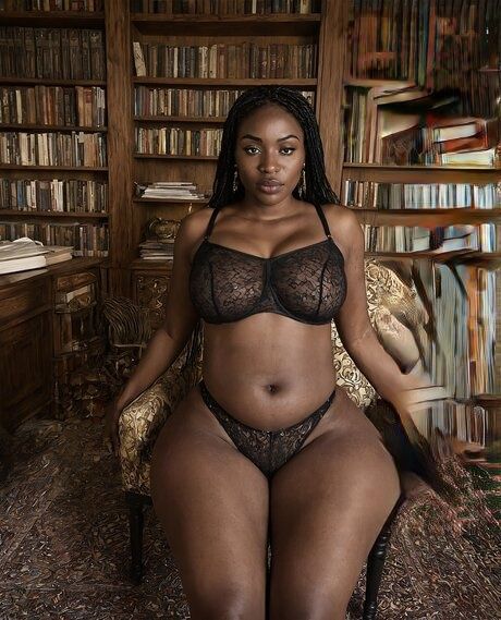 Fat black woman stands naked in a library after removing her clothes - #4