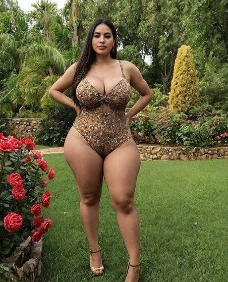 Fat brunette removes her lingerie and stockings to go nude on a lawn chair - #4