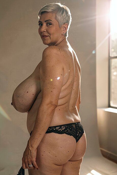 Naked granny with short hair and big breasts displaying her sexy body - #6
