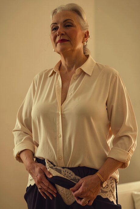 Old granny with silver hair shows her natural tits and huge sagging boobs - #3