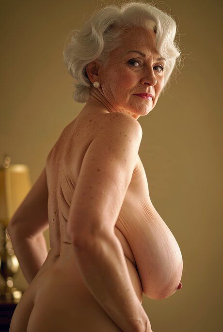Old granny with silver hair shows her natural tits and huge sagging boobs - #7