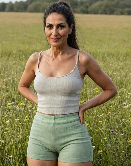 Hot older woman gets naked in a field of wildflowers while it is daytime - #4