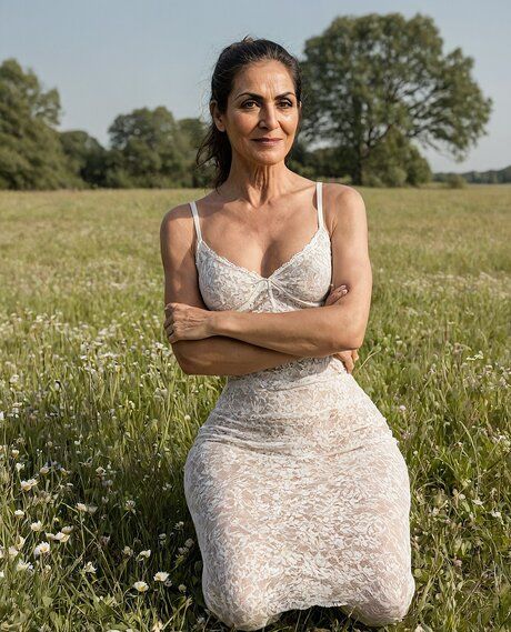 Hot older woman gets naked in a field of wildflowers while it is daytime - #8