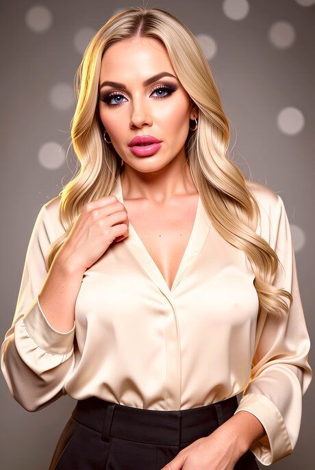 Hot blonde with striking eyes releases her massive tits from blouse - #1