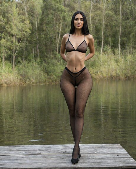 Alluring brunette gets naked against a backdrop of calm waters - #6