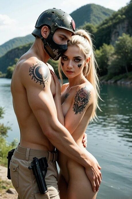 Hot blonde and her male lover don tactical masks during sexual relations - #5