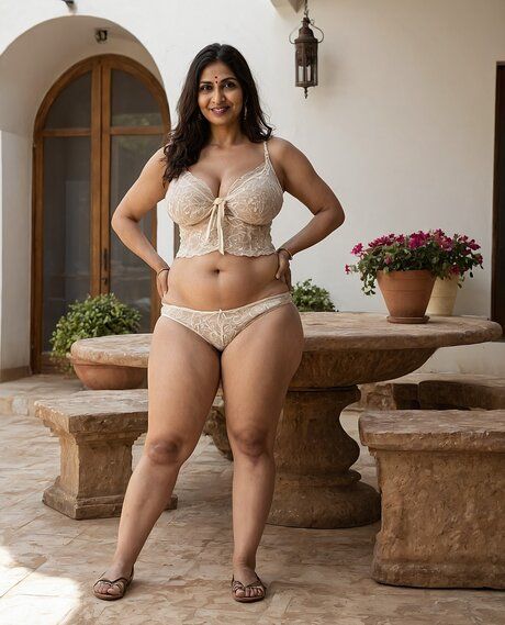 Indian woman with a red bindi gets completely naked on patio furniture - #4