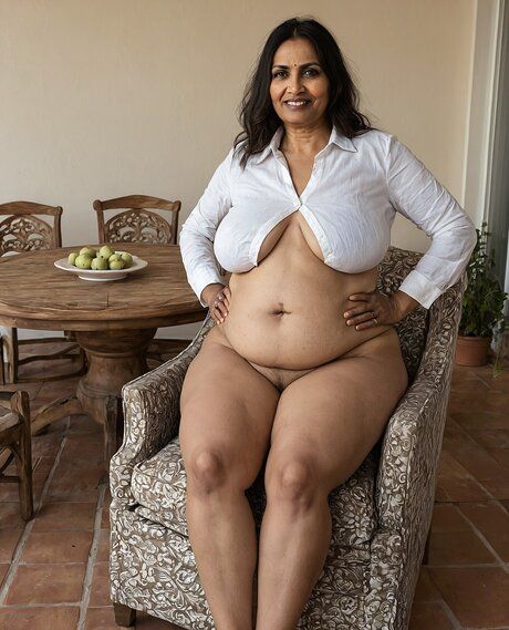 Indian woman with a red bindi gets completely naked on patio furniture - #5