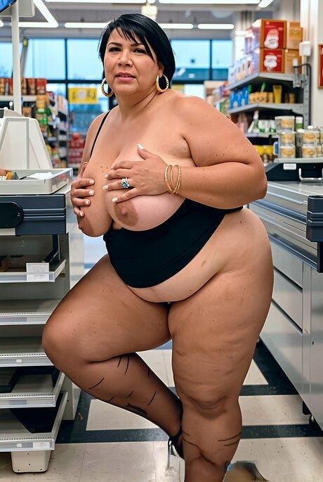Mature woman with a big butt gets covered in jizz on supermarket checkout line - #9