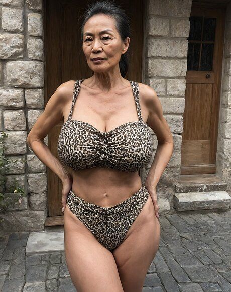 Old Asian woman with big boobs gets totally naked in a narrow alleyway - #9