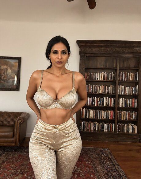 Indian woman with a great body models non nude in a home library - #9