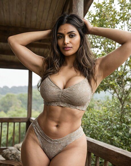 Indian solo model with a great figure struts naked on a backyard patio - #10