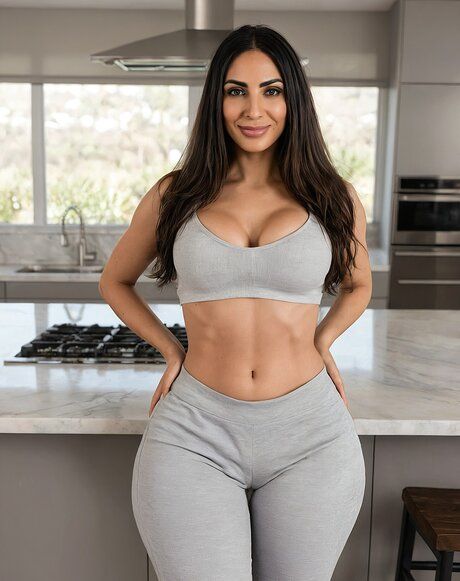 Sexy MILF with long dark hair strips to her sandals in a kitchen - #7