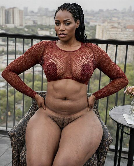 Hot black girl with big boobs poses in non-nude poses on a balcony - #7