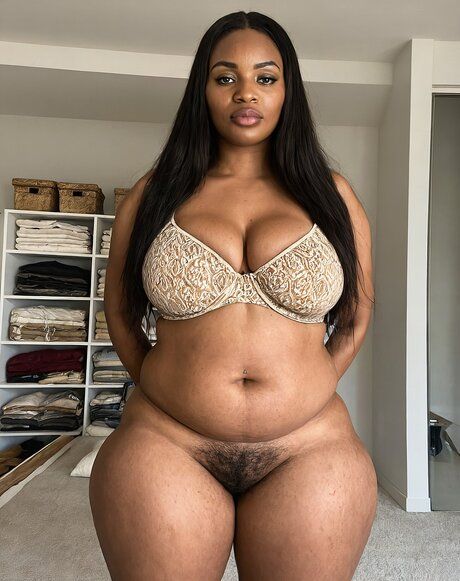 Black girl with a big belly takes off her lingerie to model in the nude - #5