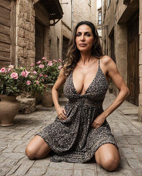 Sexy brunette doffs a robe before posing in the nude in a courtyard - #3