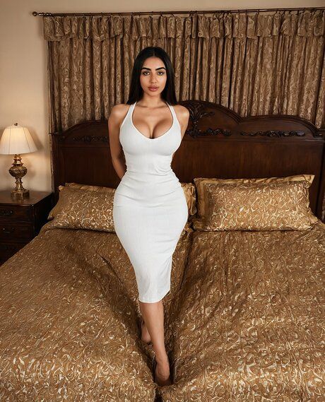 Brunette Arab girl strikes great nude poses after putting on a long dress - #3