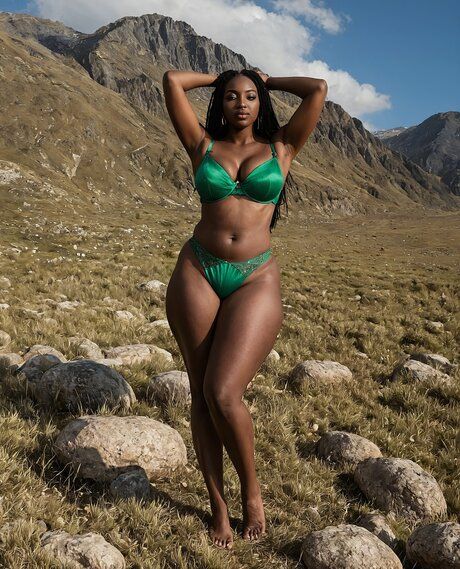 Solo model with a curvy figure poses in the nude against a mountainous backdrop - #9