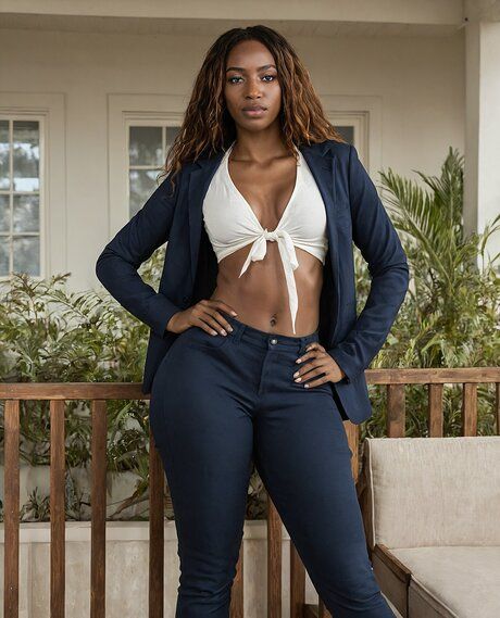 Black girl with long hair changes her hairstyle while getting totally naked - #5
