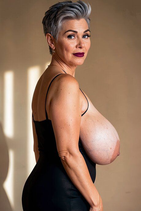 Hot granny with a short haircut and huge boobs gets totally naked - #1