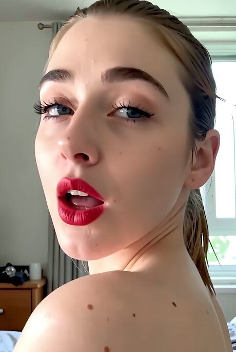 Busty girl with red lips receives open mouth facials in POV mode - #4