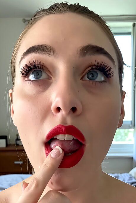 Busty girl with red lips receives open mouth facials in POV mode - #8
