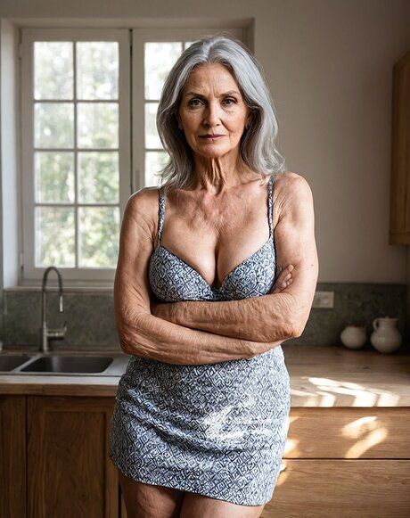 Older brunette strips to her birthday suit while inside her kitchen - #7