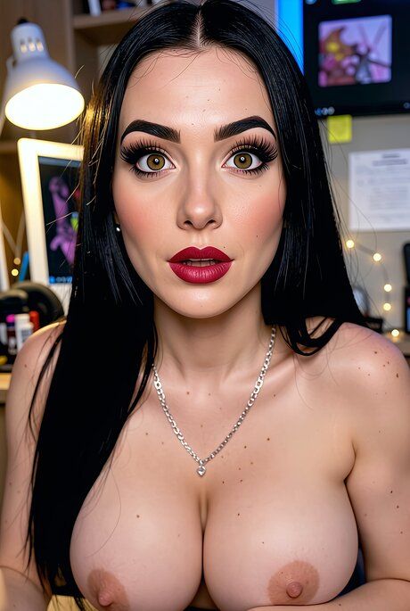 Dark-haired beauty with freckles shows her huge natural tits by herself - #18
