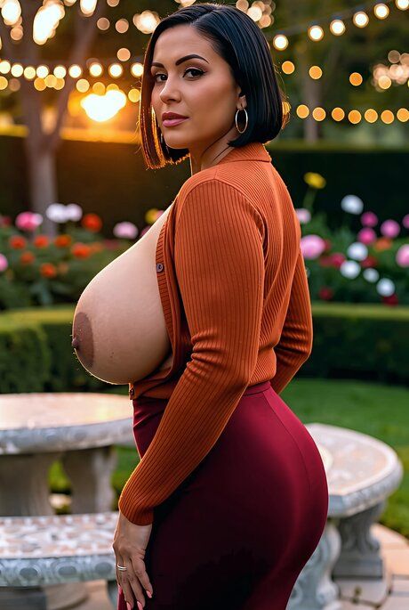 Busty Latina chick cups her big boobs while wearing a long skirt - #16