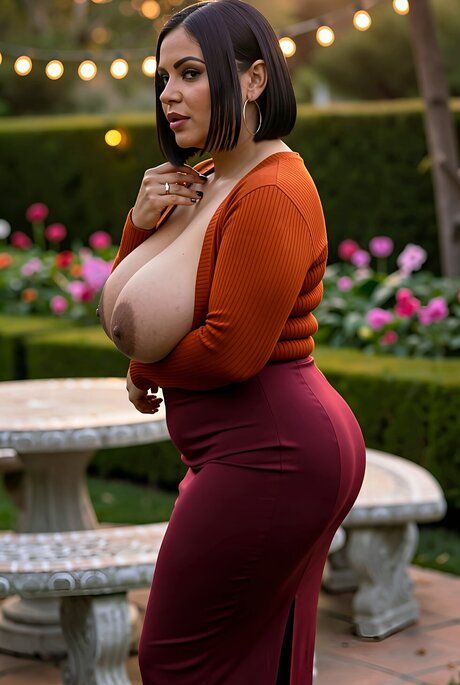 Busty Latina chick cups her big boobs while wearing a long skirt - #2