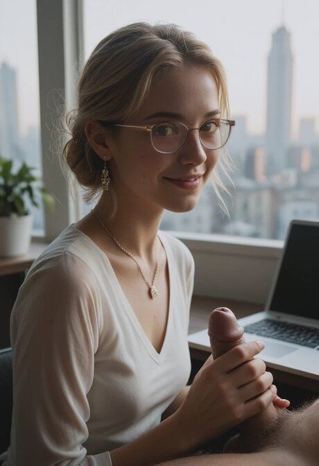 AI generated blonde office worker wears her glasses during POV sex - #5