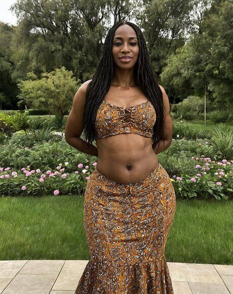 Hot black girl with long hair poses in the nude and in swimwear - #3