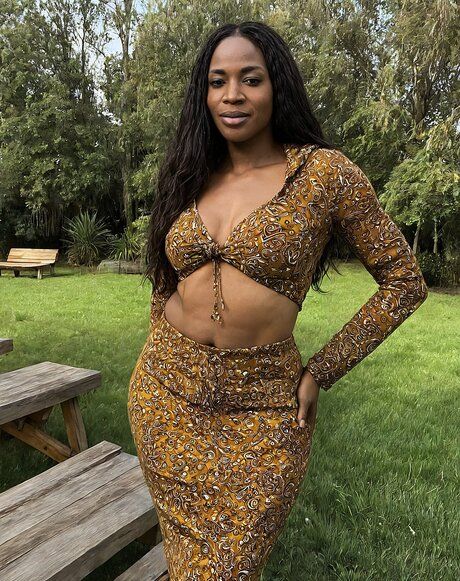 Hot black girl with long hair poses in the nude and in swimwear - #5