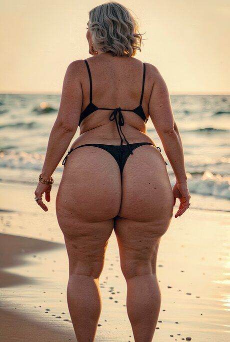 Older mature woman models a bikini at the ocean during a low tide - #5