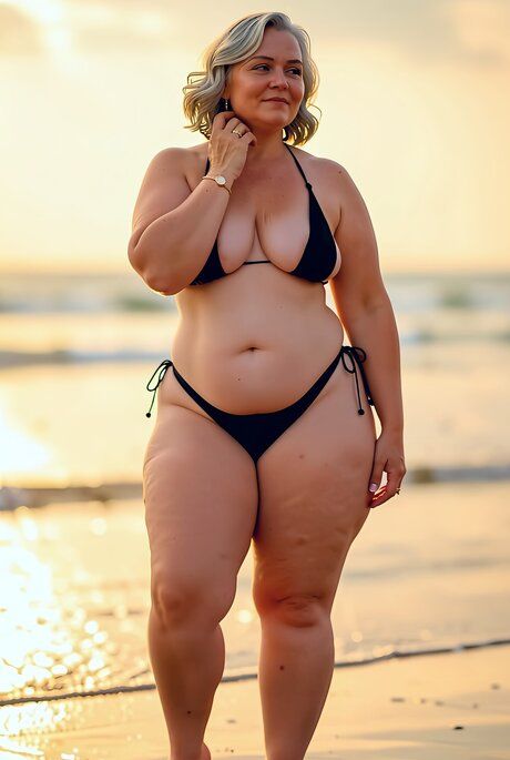 Older mature woman models a bikini at the ocean during a low tide - #16
