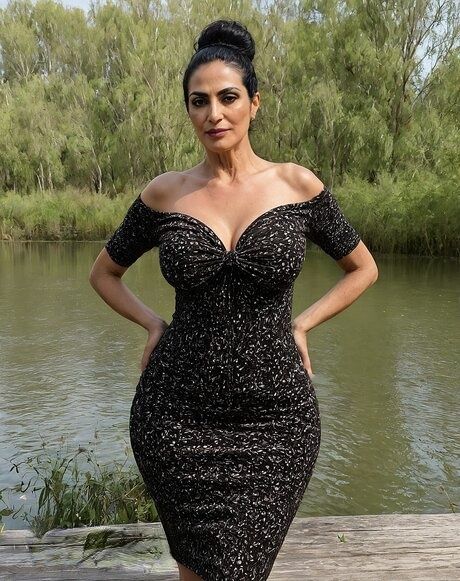 Hot granny sheds her lace dress to pose nude on a dock over the water - #4