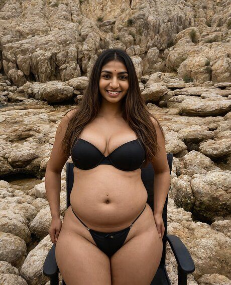 Indian solo girl strips to stand naked on a bed of rocks at a creek - #2