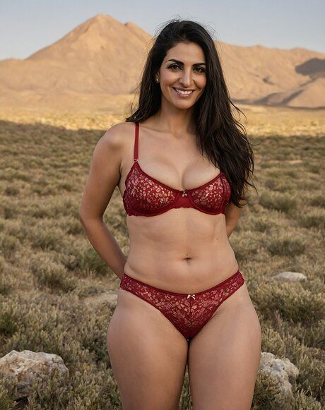 Older Indian woman strips to her birthday suit in a desert landscape - #7