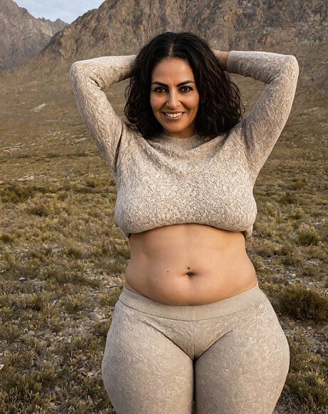 Older Indian woman strips to her birthday suit in a desert landscape - #4