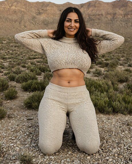 Older Indian woman strips to her birthday suit in a desert landscape - #5