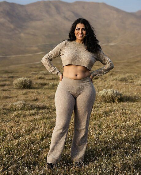 Older Indian woman strips to her birthday suit in a desert landscape - #2