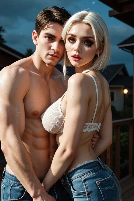 Hot blonde nurse with striking eyes seduces her man by the pool - #2