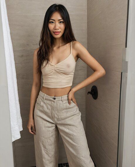 Beautiful Asian girl gets completely naked while in a shower stall - #2